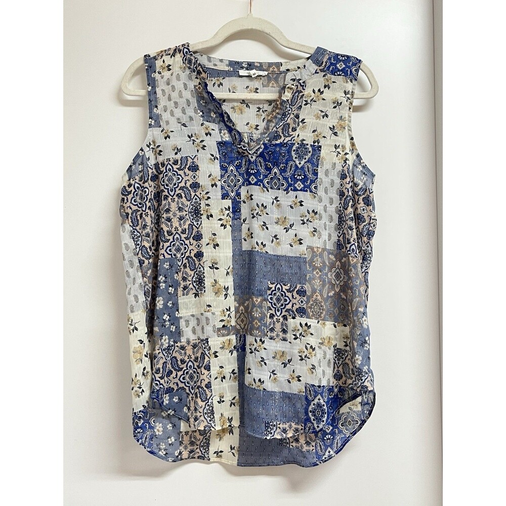 Maurices Blue Cream Patchwork Print Sleeveless Tank Size M